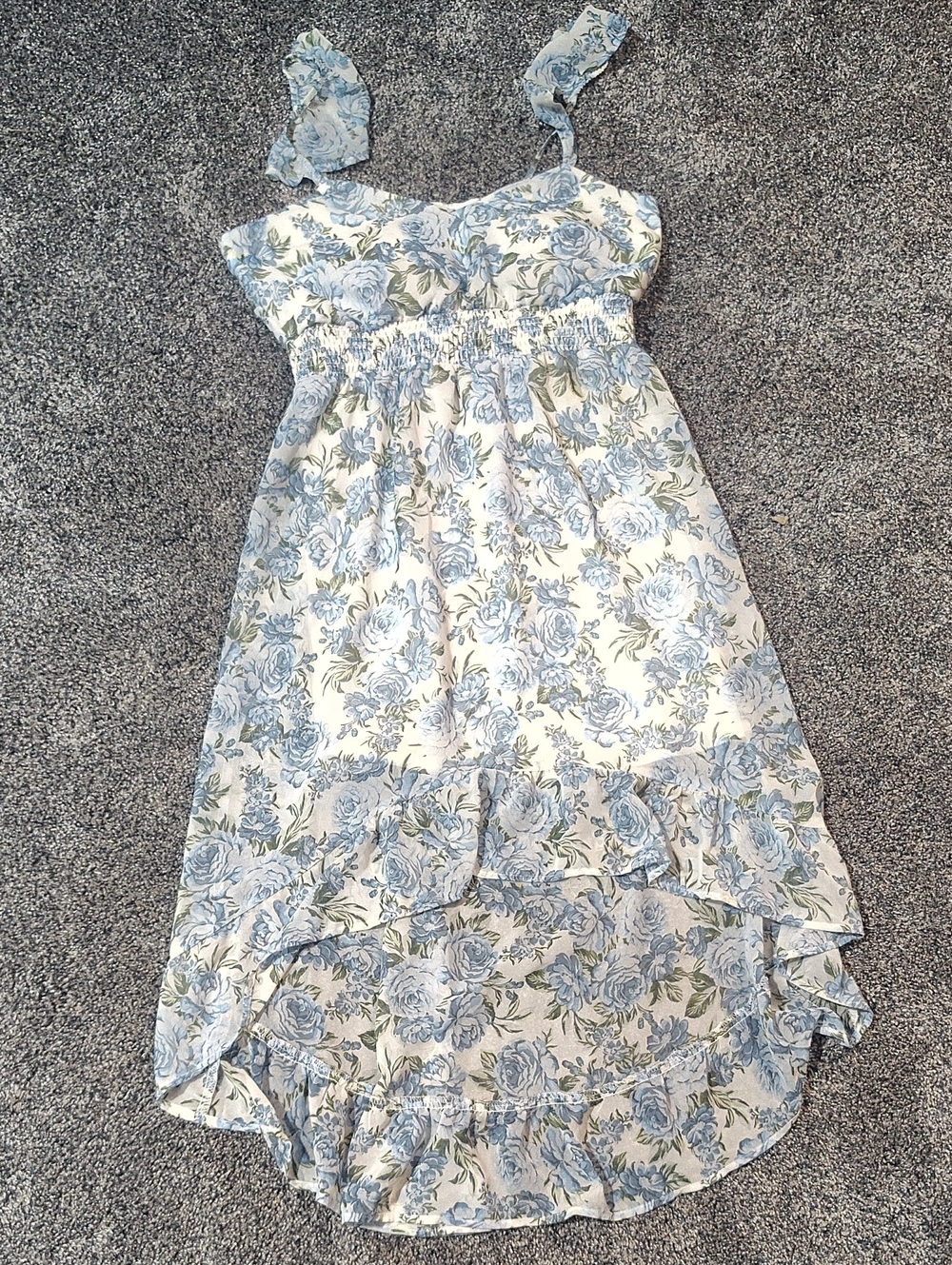 No Boundaries Blue and White Floral Ruffled High-Low Sundress